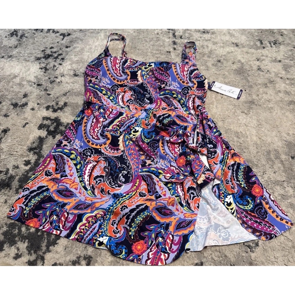 Anne Cole Paisley Multicolor Side Wrap Swim Dress Womens Shelf Bra Size XXL New